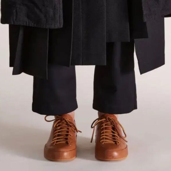 FEIT Hand Sewn Tan Leather Low Top Sneakers - Sz 35 - US 5 - Picture 1 of 15